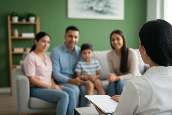 Psicóloga en Pereira orientando a padres de hijos adolescentes.